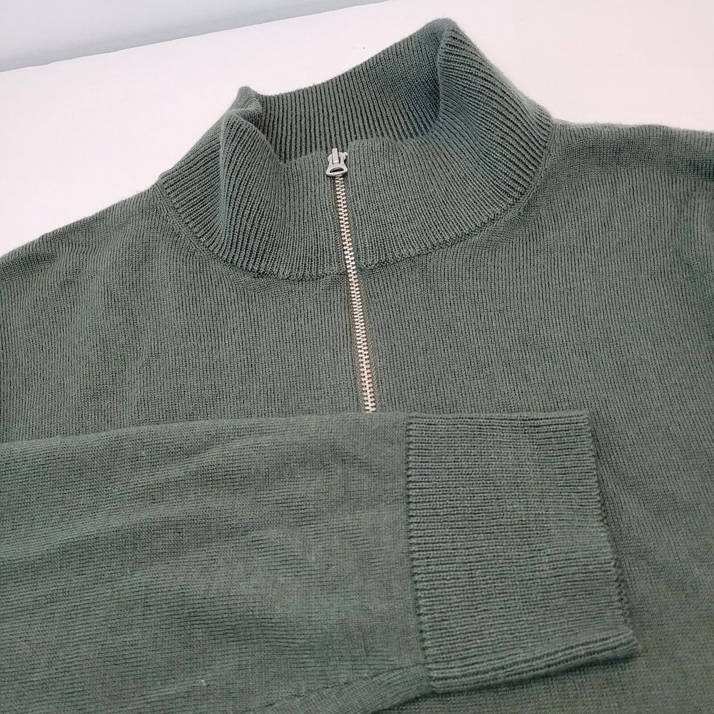 J.Crew Quarter Zip Sweater Mens Large Olive Green Excellent Merino Wool BB697